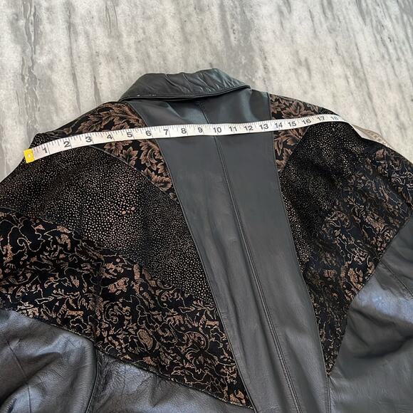 Vintage 80’s Avanti Black Leather Duster Trench Coat Copper Embossed Suede - Picture 16 of 16